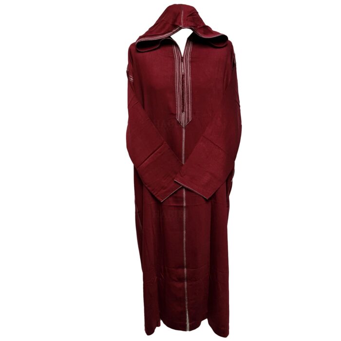 Malifawpc Ff1 Moroccan Maroon Cotton Malifa Wool Blend Long Sleeve Hooded Jubba Thobe Djellaba (1)