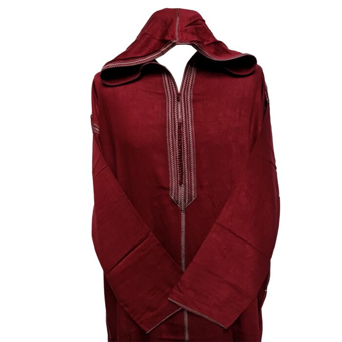 Malifawpc Ff1 Moroccan Maroon Cotton Malifa Wool Blend Long Sleeve Hooded Jubba Thobe Djellaba (1)