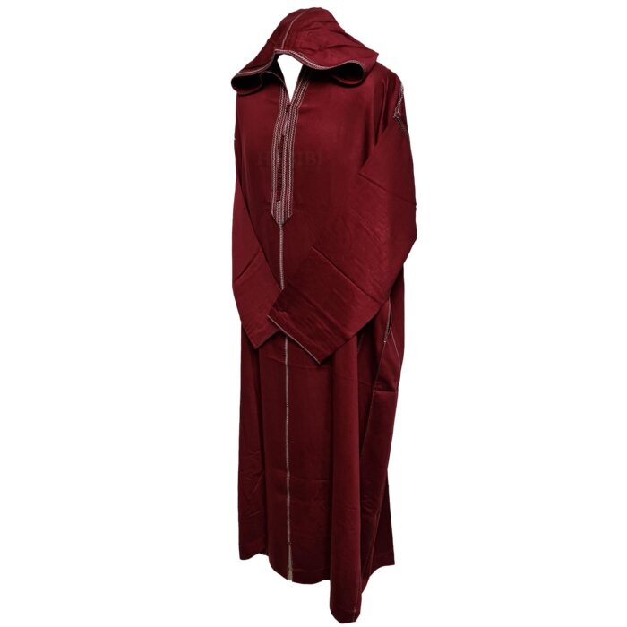 Malifawpc Ff1 Moroccan Maroon Cotton Malifa Wool Blend Long Sleeve Hooded Jubba Thobe Djellaba (1)