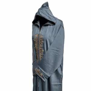 Malifawpic Gry0024 Women Moroccan Grey Cotton Malifa Wool Blend Long Sleeve Hooded Djellaba Jalabiya (4)