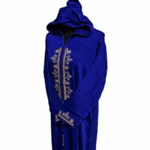 Malifawpic Ryl0036 Women's Moroccan Royal Blue Cotton Malifa Wool Blend Long Sleeve Hooded Djellaba Jalabiya (4)