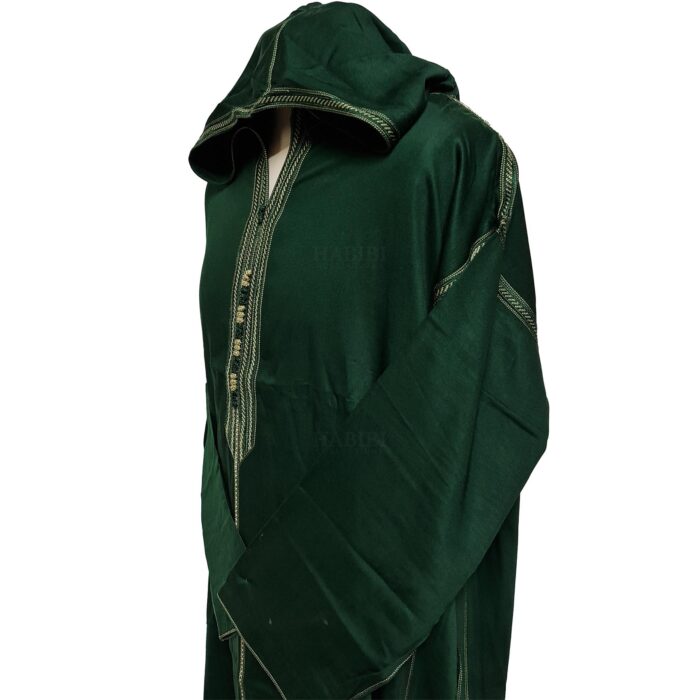 Malifgrnwpc N22 Moroccan Dark Green Cotton Malifa Wool Blend Long Sleeve Hooded Jubba Thobe Djellaba (13)