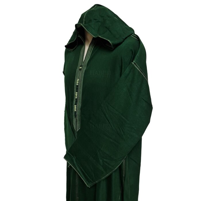 Malifgrnwpc N22 Moroccan Dark Green Cotton Malifa Wool Blend Long Sleeve Hooded Jubba Thobe Djellaba (9)