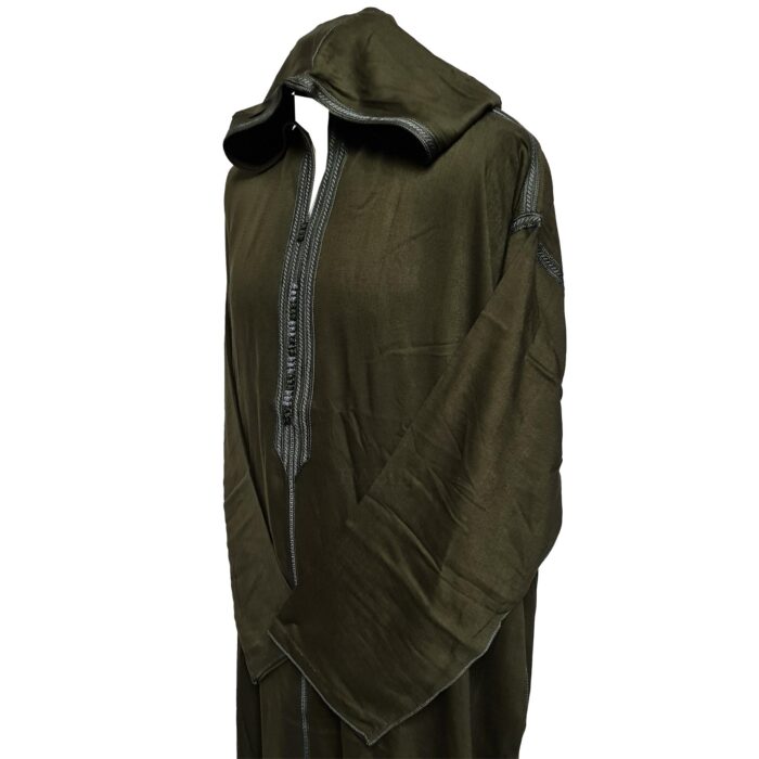 Malifolvwpc P24 Moroccan Olive Green Cotton Malifa Wool Blend Long Sleeve Hooded Jubba Thobe Djellaba (12)