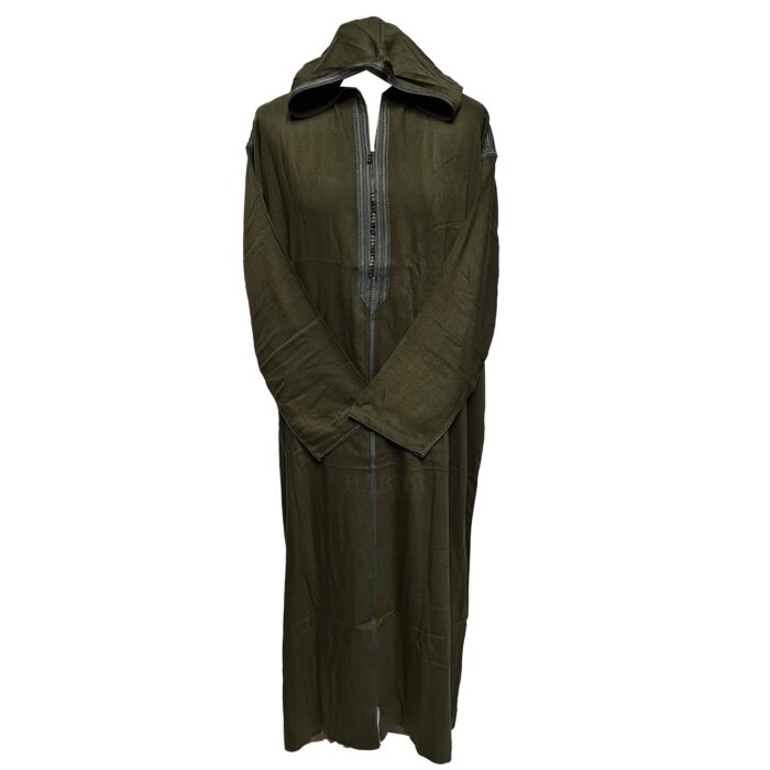 Malifolvwpc P24 Moroccan Olive Green Cotton Malifa Wool Blend Long Sleeve Hooded Jubba Thobe Djellaba (13)