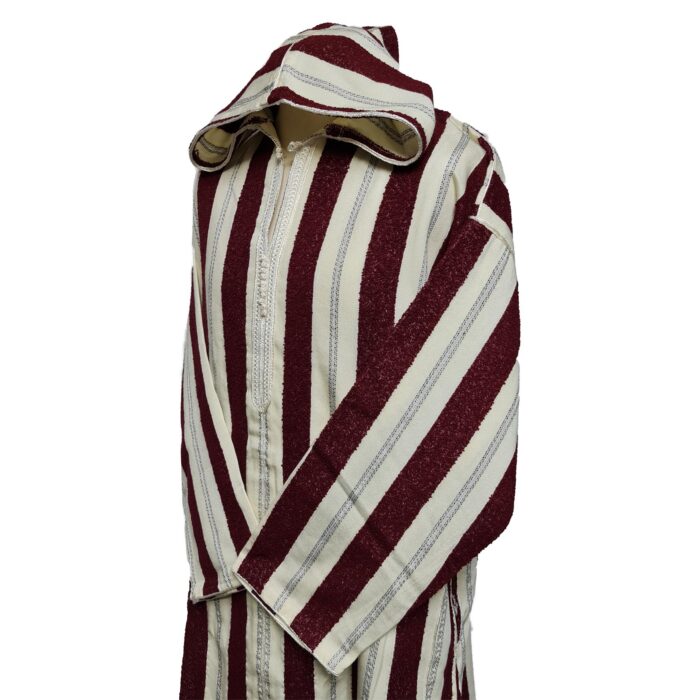 Marstrpe Cmwbgdwpc 004 Moroccan Cashmere Wool Blend Beige Maroon Striped Hooded Thobe Djellaba (2)