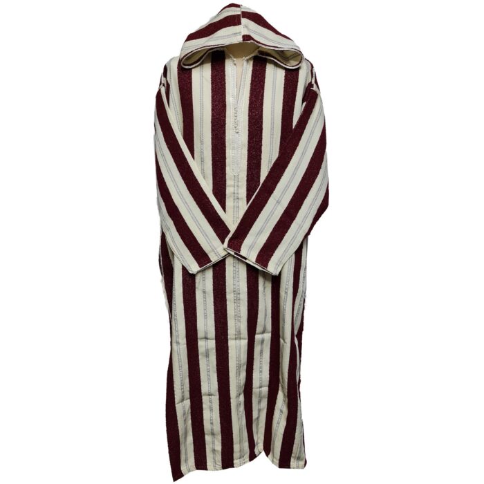 Marstrpe Cmwbgdwpc 004 Moroccan Cashmere Wool Blend Beige Maroon Striped Hooded Thobe Djellaba (3)