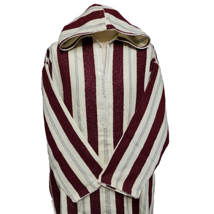 Marstrpe Cmwbgdwpc 004 Moroccan Cashmere Wool Blend Beige Maroon Striped Hooded Thobe Djellaba (4)