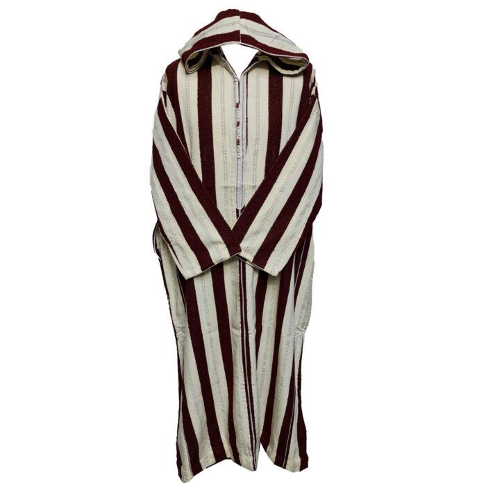 Marstrpe Cmwbgdwpc 005 Moroccan Cashmere Wool Blend Beige Maroon Striped Hooded Thobe Djellaba (2)