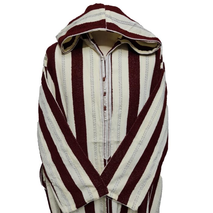 Marstrpe Cmwbgdwpc 005 Moroccan Cashmere Wool Blend Beige Maroon Striped Hooded Thobe Djellaba (3)