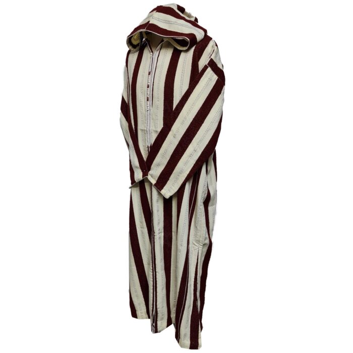 Marstrpe Cmwbgdwpc 005 Moroccan Cashmere Wool Blend Beige Maroon Striped Hooded Thobe Djellaba (4)
