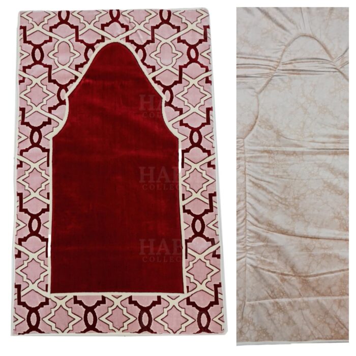 Matpad 002 Maroon Beautiful Islamic High Quality Padded Prayer Mat With Matching Quran Cover Set Pink Maroon