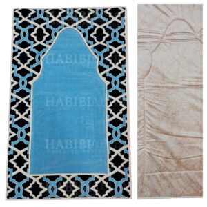 Matpad 004 Blue Beautiful Islamic High Quality Padded Prayer Mat With Matching Quran Cover Set Blue Navy Blue