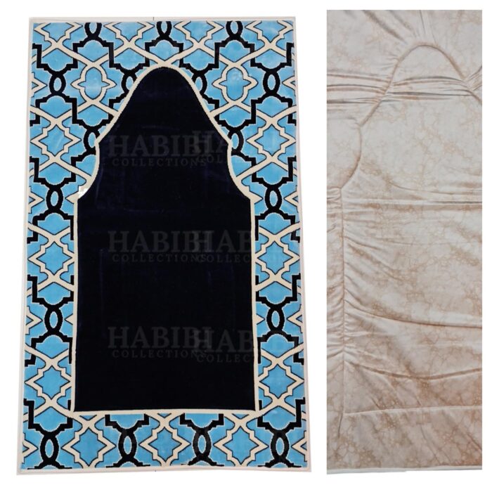 Matpad 006 Blue Beautiful Islamic High Quality Padded Prayer Mat With Matching Quran Cover Set Blue Navy Blue