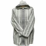 Men's Moroccan Hooded Wool Winter Baja Jerga Jacket Grey/White Striped