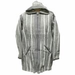 Men's Moroccan Hooded Wool Winter Baja Jerga Jacket Grey/White Striped