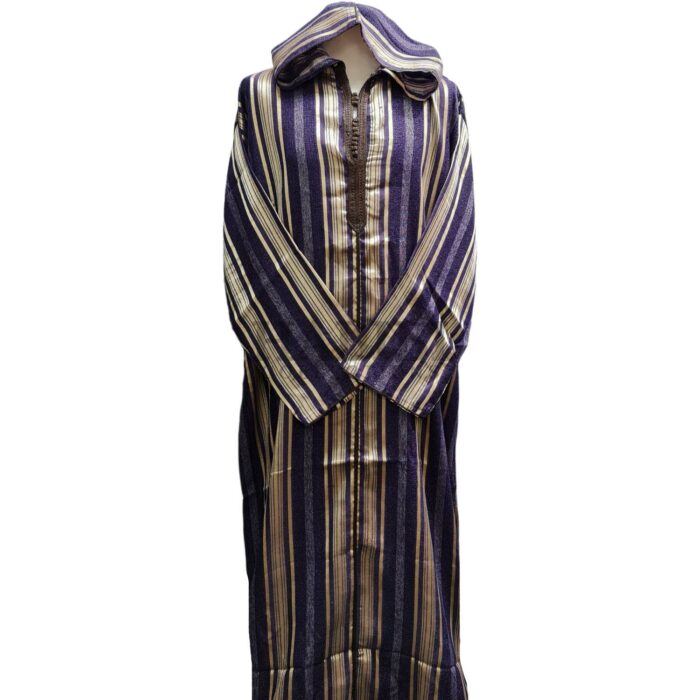 Cotton Men's Moroccan Hooded Long Sleeve Gold/Purple/Brown Thobe Jubba