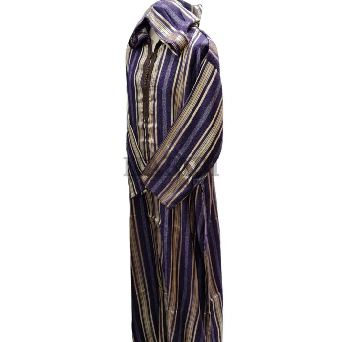 Cotton Men's Moroccan Hooded Long Sleeve Gold/Purple/Brown Thobe Jubba