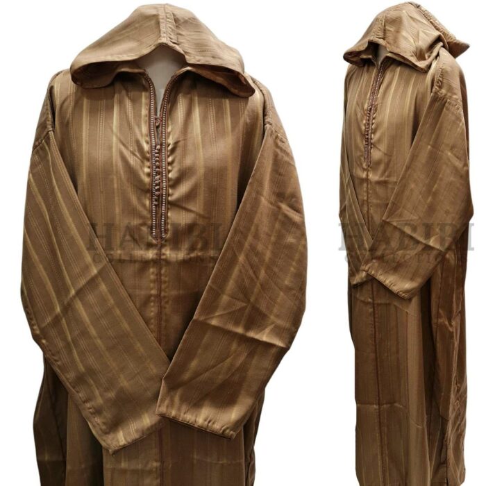 Cotton Men's Moroccan Hooded Long Sleeve Gold Thobe Jubba
