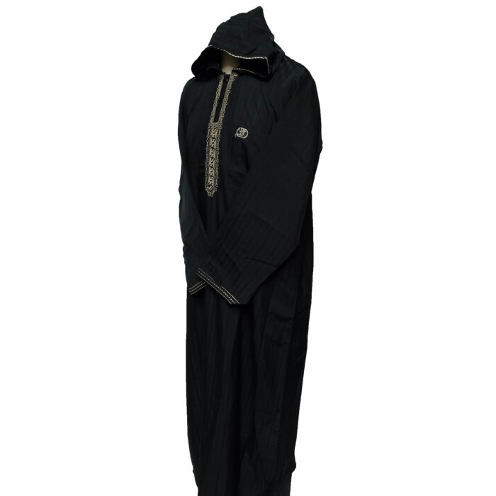 Moroccan Hooded Long Sleeve Black/Gold Thobe