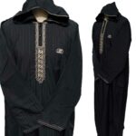 Moroccan Hooded Long Sleeve Black/Gold Thobe