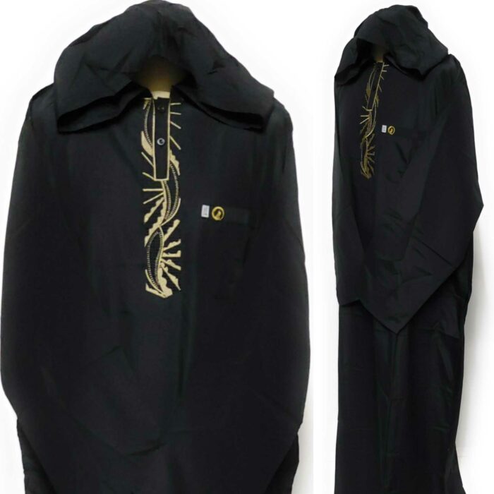 Moroccan Hooded Long Sleeve Black/Gold Thobe