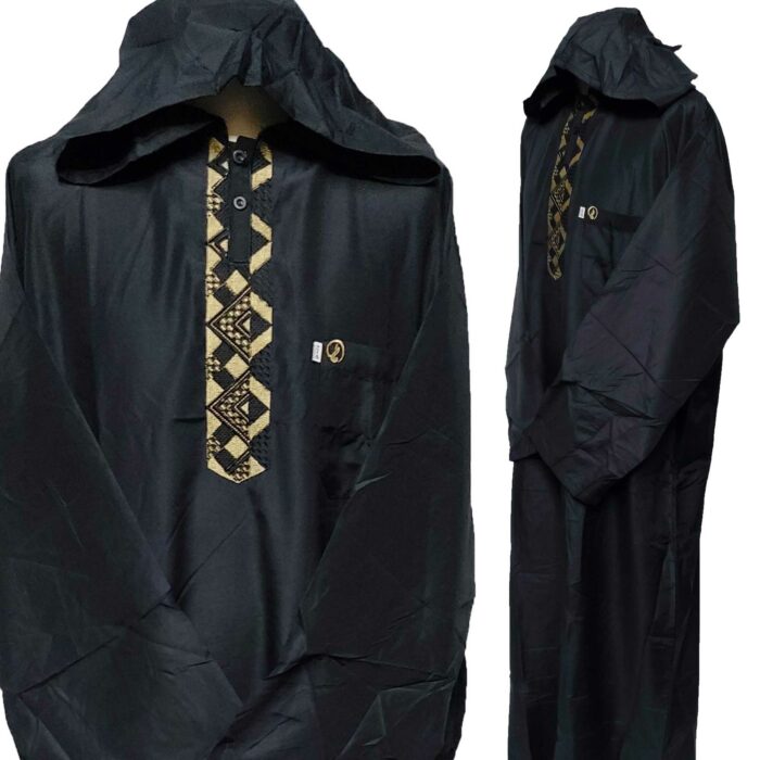 Moroccan Hooded Black/Gold Long Sleeve Thobe