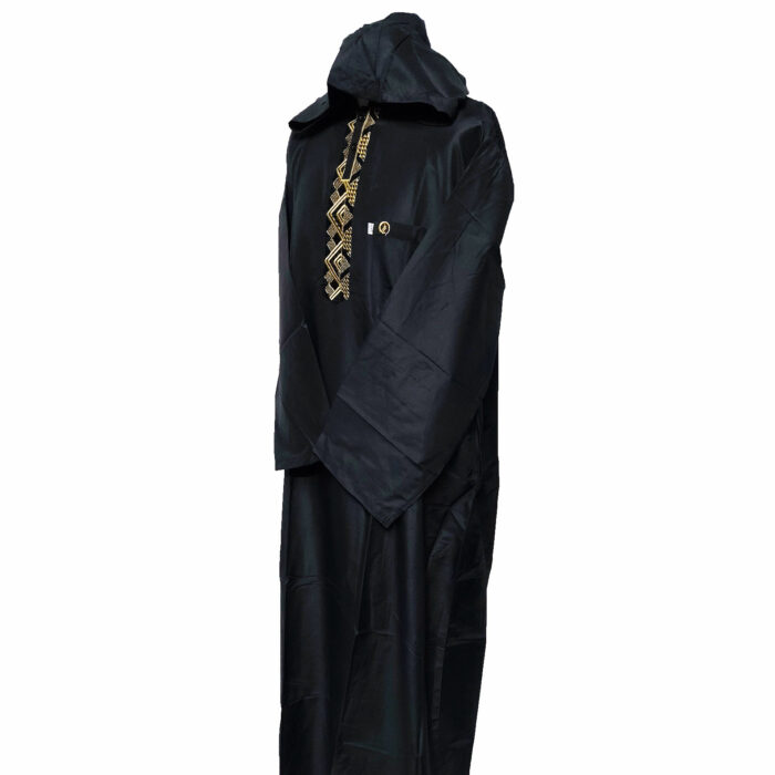 Moroccan Hooded Black/Gold Long Sleeve Thobe