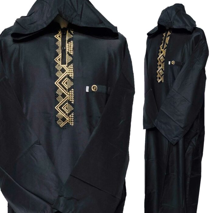 Moroccan Hooded Black/Gold Long Sleeve Thobe