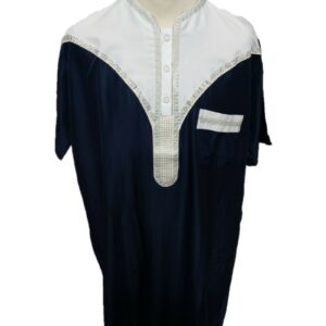 Moroccan Short Sleeve Navy & Off-White Thobe