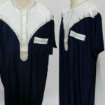 Moroccan Short Sleeve Navy & Off-White Thobe