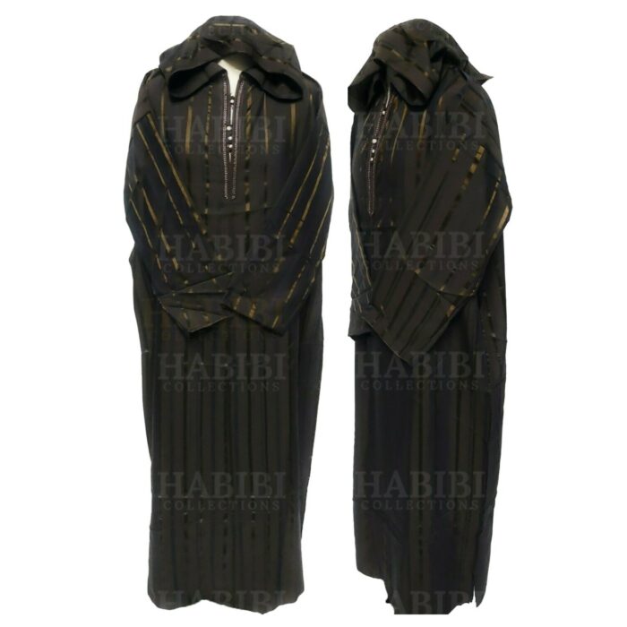 Mrcnhd Djlika03 Men's Moroccan 3 Quarter Sleeve Black Striped Jubba Thobe Djellaba