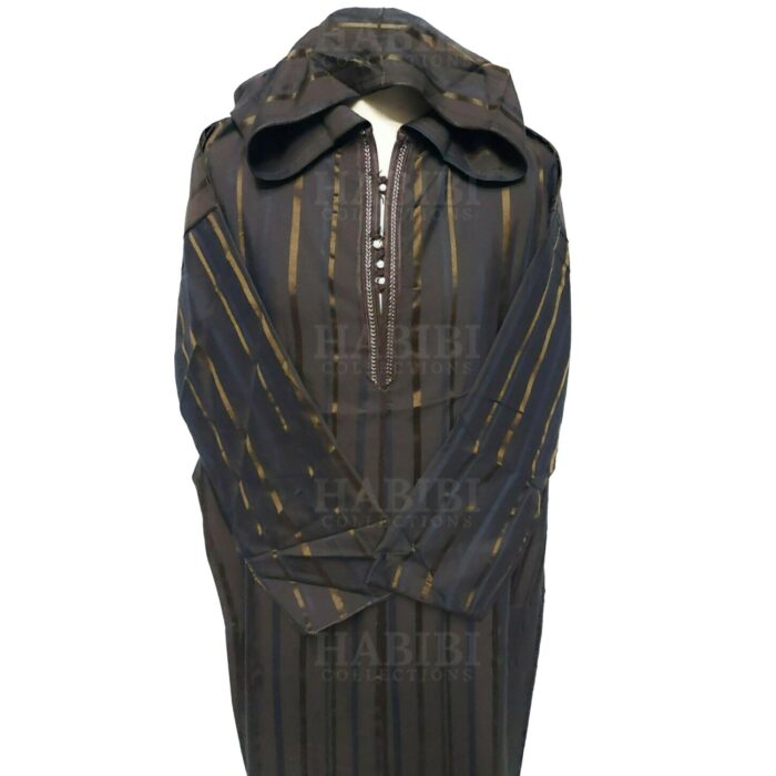 Mrcnhd Djlika03 Men's Moroccan 3 Quarter Sleeve Black Striped Jubba Thobe Djellaba (1)