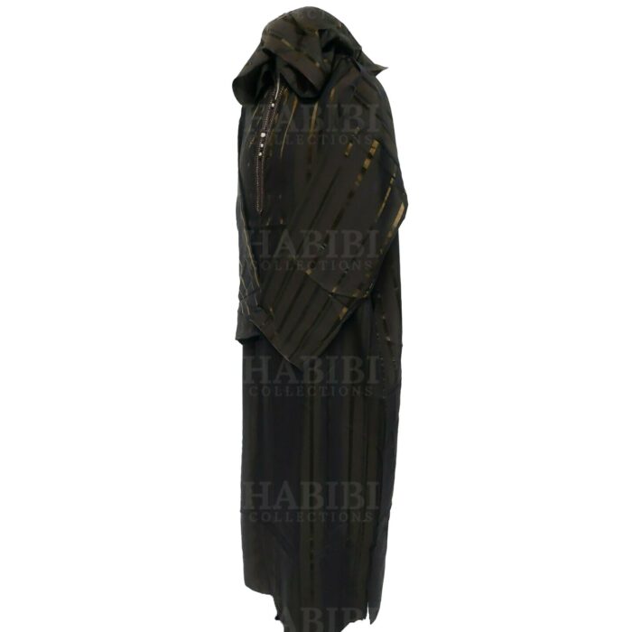 Mrcnhd Djlika03 Men's Moroccan 3 Quarter Sleeve Black Striped Jubba Thobe Djellaba (3)