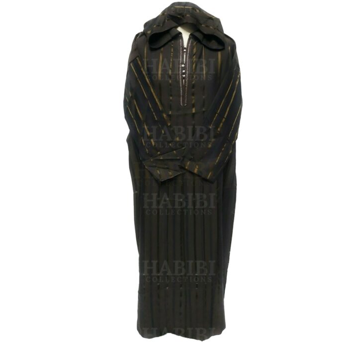 Mrcnhd Djlika03 Men's Moroccan 3 Quarter Sleeve Black Striped Jubba Thobe Djellaba (4)