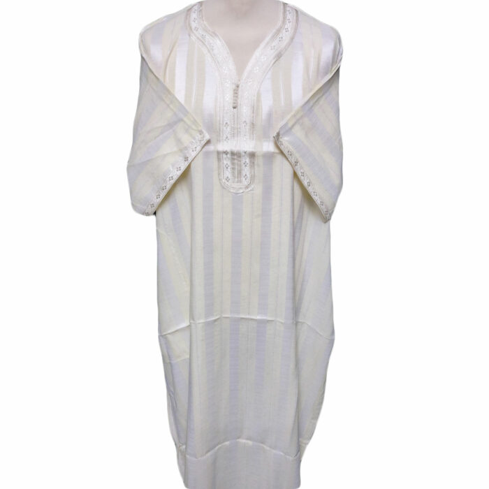 Moroccan Short Sleeve Off-White & Cream Thobe