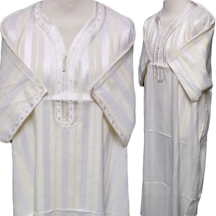 Moroccan Short Sleeve Off-White & Cream Thobe