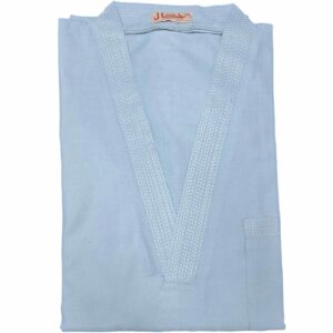 Msl001 Moroccan Light Blue V Neck Polyester Short Sleeves Thobe Jubba Kandora