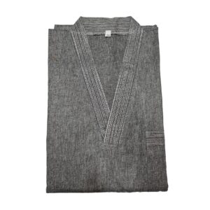 Men Moroccan Short Sleeve V-Neck Grey Thobe Jubba Kandora Dishdash