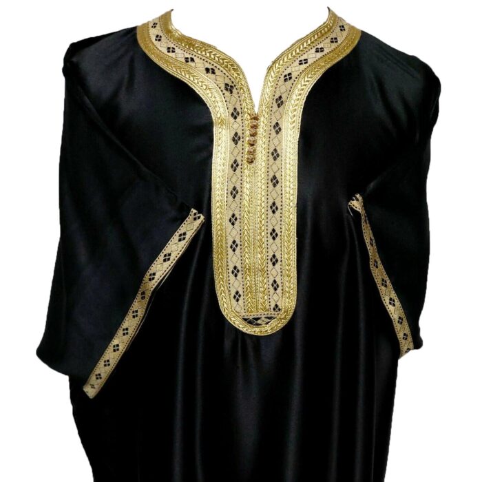 Moroccan Short Sleeve Cotton Black & Gold Thobe