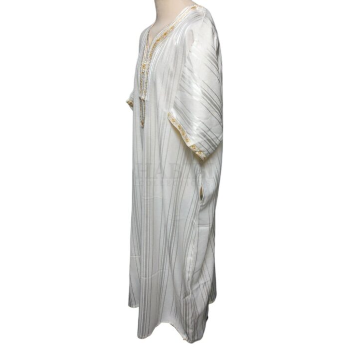 Mslvlika 001 Men's Moroccan 3 Quarter Sleeve Off White Striped Jubba Thobe 001lk (2)