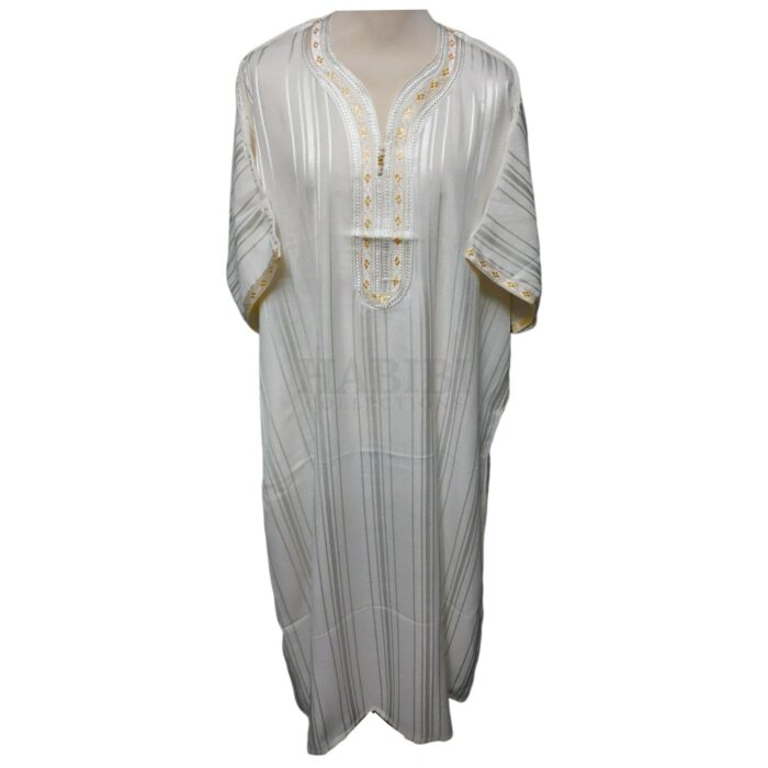 Mslvlika 001 Men's Moroccan 3 Quarter Sleeve Off White Striped Jubba Thobe 001lk (3)