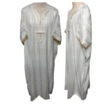 Mslvlika 001 Men's Moroccan 3 Quarter Sleeve Off White Striped Jubba Thobe