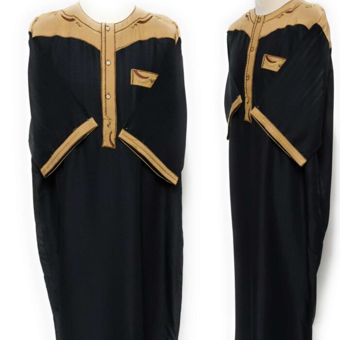 Moroccan Short Sleeve Beige/Black Thobe & Trousers Set