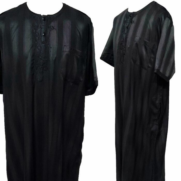 Moroccan Short Sleeve Black Thobe by Idrees