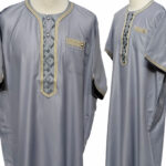 Moroccan Short Sleeve Poly-Cotton Grey Thobe