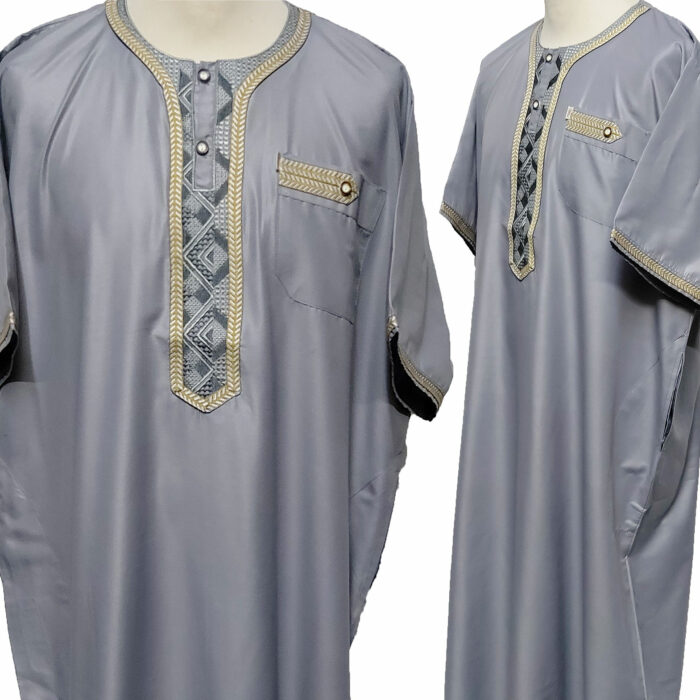 Moroccan Short Sleeve Poly-Cotton Grey Thobe