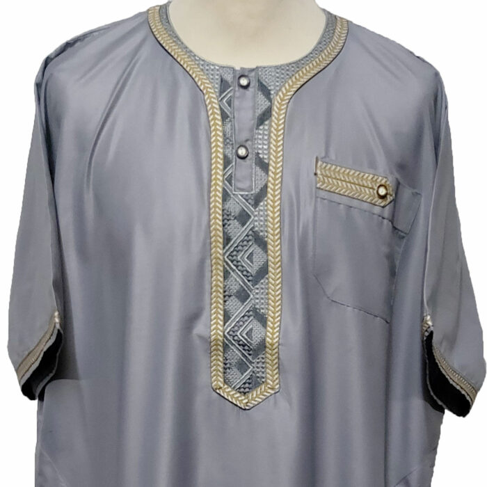 Moroccan Short Sleeve Poly-Cotton Grey Thobe