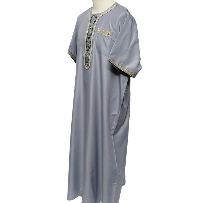 Moroccan Short Sleeve Poly-Cotton Grey Thobe
