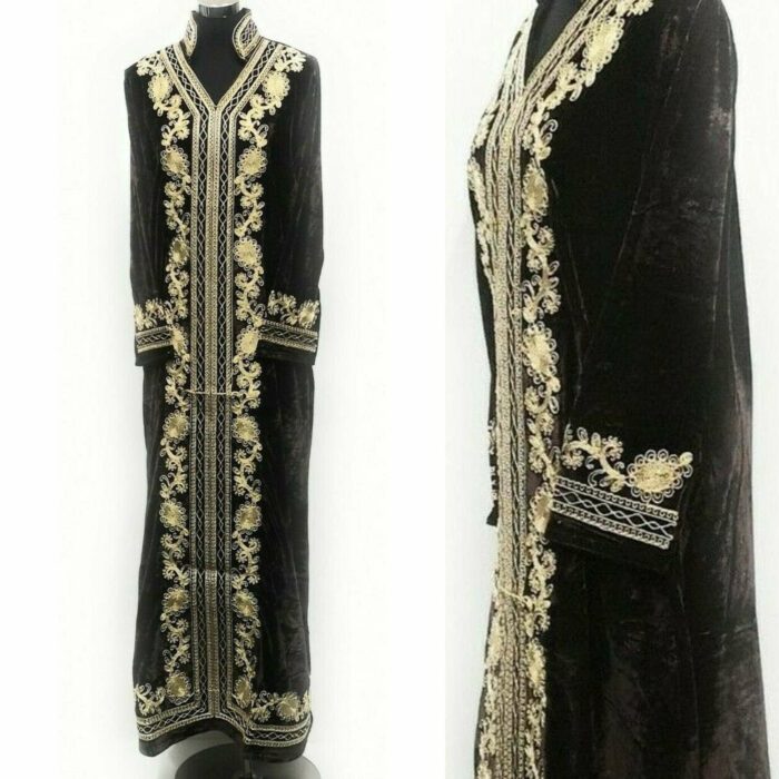 Moroccan Brown Thick Velvet Long Maxi Dress Abaya Robe Luxury Kaftan Jilbab